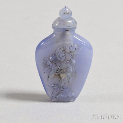 Carved Blue Agate Snuff Bottle