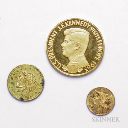 1963 German Kennedy Commemorative Gold Ducat and Two California Tokens