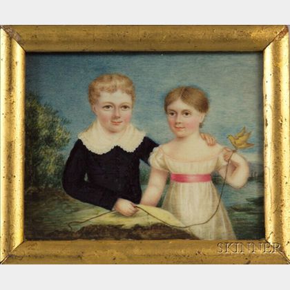 Portrait Miniature of a Boy and a Girl with a Canary