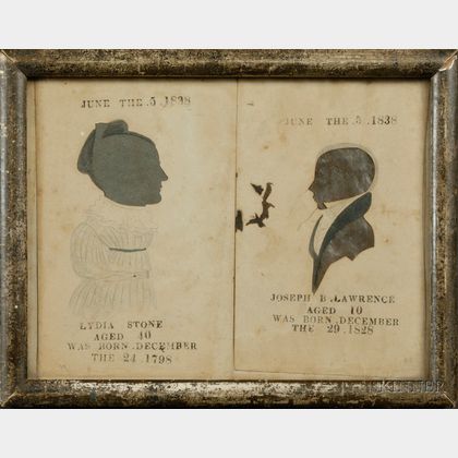 Framed Double Silhouette Portraits of a Lady and a Boy