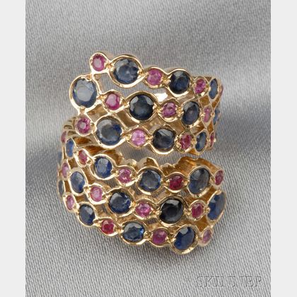 18kt Gold, Sapphire, and Ruby Bypass Ring, Zolotas