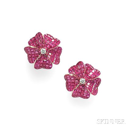 18kt Rose Gold and Ruby Earclips