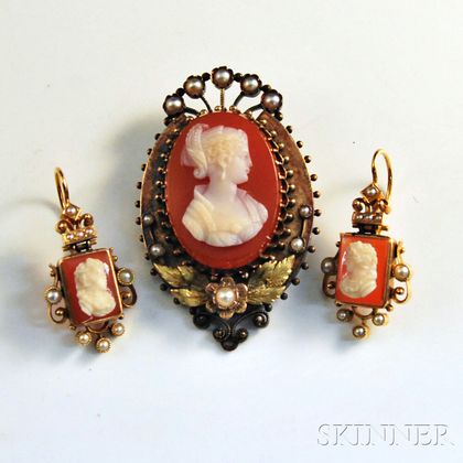 Cameo Brooch and Earpendants