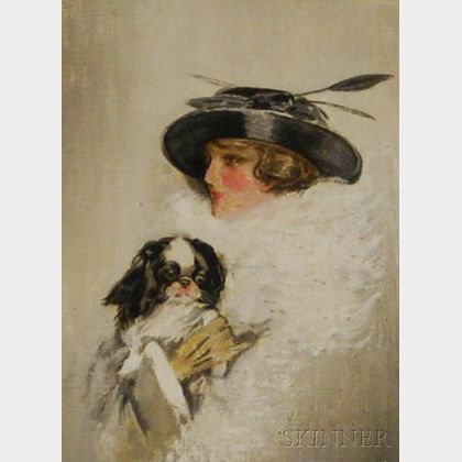 20th Century American/Continental School Portrait of a Lady and a Pekinese.