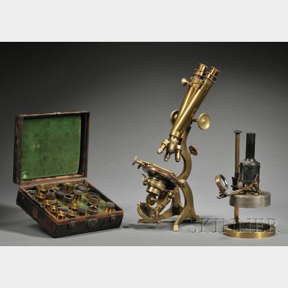 W. Watson & Sons Binocular Microscope and an R & J. Beck Microscope Lamp