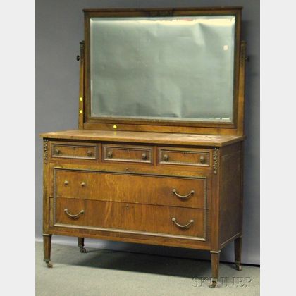 Neoclassical-Style Gilt bronze-mounted Birch Mirrored Dresser