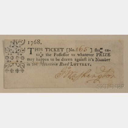 Washington, George (1732-1799) Lottery Ticket, Signed, 1768.