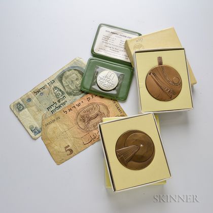 Group of Israeli Medals, Coins, and Paper Money