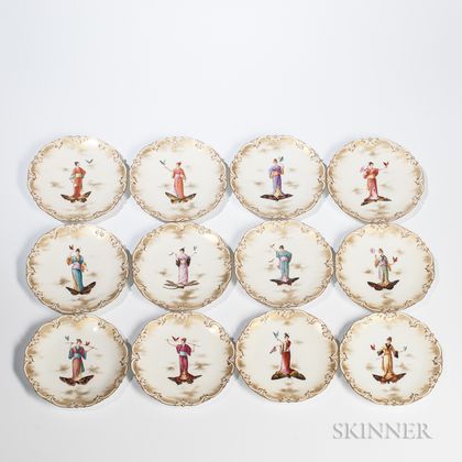 Twelve Limoges Hand-painted Luncheon Plates