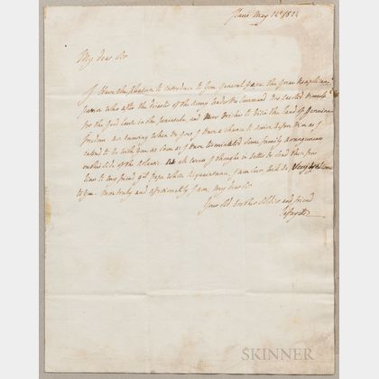 Lafayette, Marquis de (1757-1834) Autograph Letter Signed, Paris, May 14, 1824