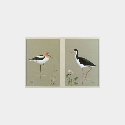 James Fenwick Lansdowne (Canadian, b. 1937) Lot of Two Works of Wading Birds Including a Black Necked Stilt