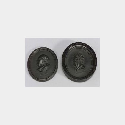 Two Wedgwood and Bentley Black Basalt Portrait Medallions