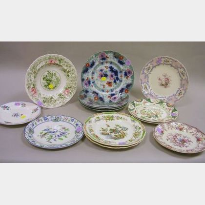 Thirteen Assorted English Transfer Decorated Staffordshire Plates