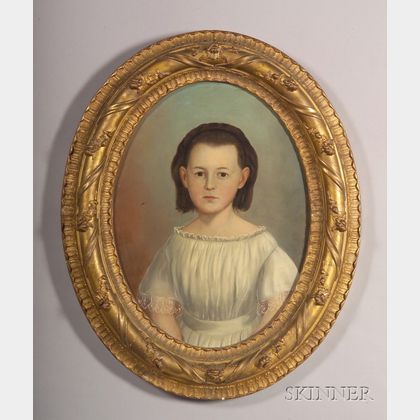 American School, 19th Century Portrait of a Girl Wearing a White Dress.