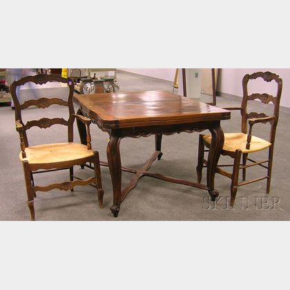 French Provincial Carved Oak Extension Dining Table and a Pair of French Provincial Carved Beechwood Side Chairs
