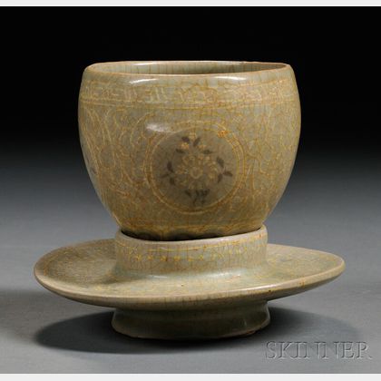 Celadon Rhyton-form Cup and Stand