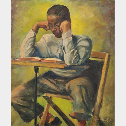 Peter Mendler (American, 20th Century) African American Boy Studying