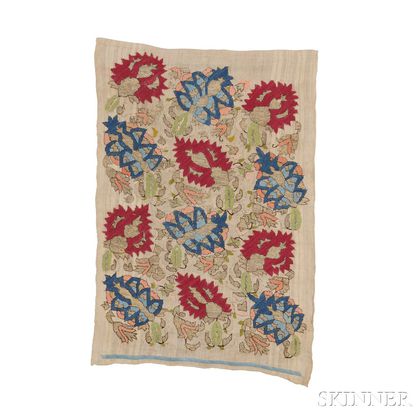 Ottoman Embroidered Silk and Metal Thread Panel