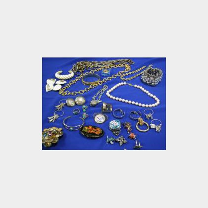 Group of Ivory and 14kt Gold Jewelry, Gold Rope Chain and Assorted Costume Jewelry. 