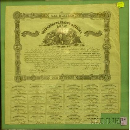 Framed October 1862 Confederate States of America Issued One Hundred Bond
