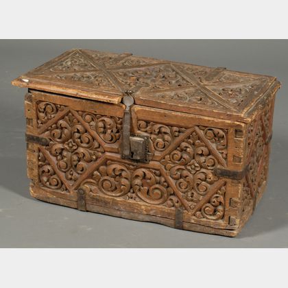 Continental Renaissance Style Carved Pine Strong Box