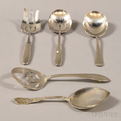 Five Sterling Silver and Silver-handled Flatware Serving Items