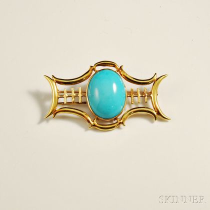 14kt Gold and Turquoise Brooch