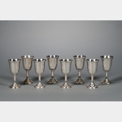 Assembled Set of Eight Weighted Sterling Goblets in Fitted Case