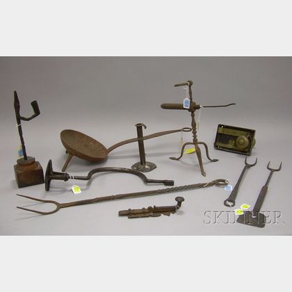 Group of Wrought Iron Hearth, Hardware, and Domestic Items