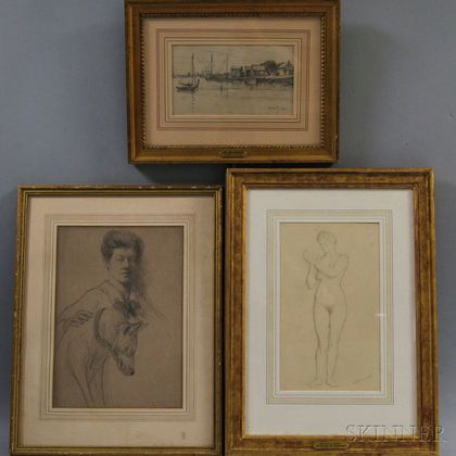 Three Framed Drawings: William McGregor Paxton (American, 1869-1941),Standing Nude