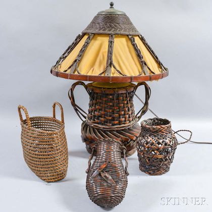 Three Baskets and a Basketry Lamp