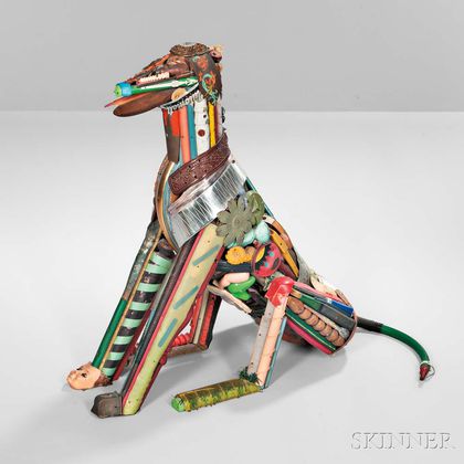 Leo Sewell Dog Sculpture with Artist's Letter 