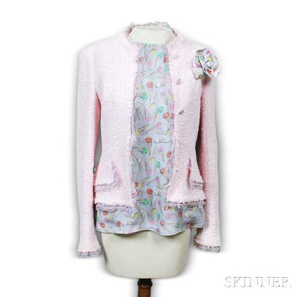 Chanel Pink Jacket and Matching Silk Ice Cream Cone Blouse