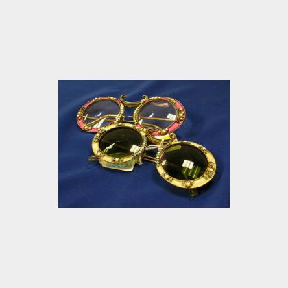 Two Pairs of Christian Dior Jeweled and Enameled Gilt-metal Eyeglasses. 