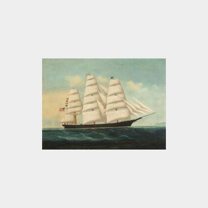 Chinese Export School, 19th Century Portrait of the American Clipper Ship The Charles B. Kenney of New York.