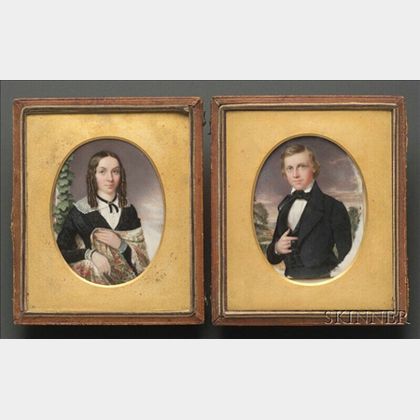 Pair of Portrait Miniatures of Oliver S. and Martha (Nasm) Sanford