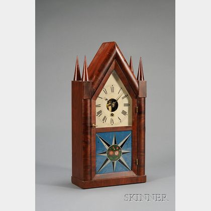 Mahogany Sharp Gothic or "Steeple" Clock by Silas B. Terry
