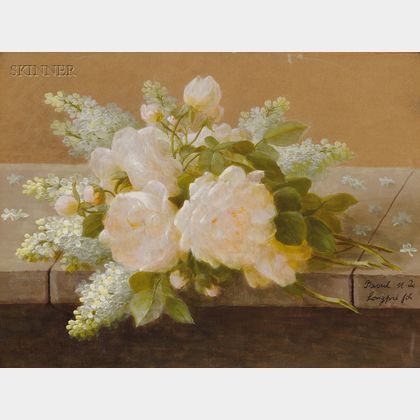 Raoul Maucherat de Longpré (French, 1855-1911) White Roses and Lilacs Upon a Marble Sill