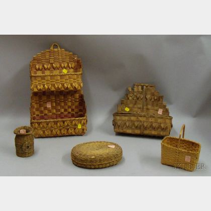 Five Assorted Woven Basketry Items