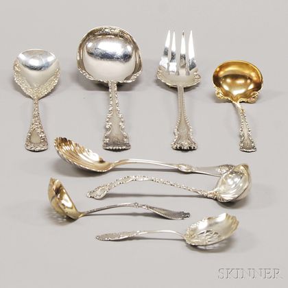 Eight Sterling and Coin Silver Flatware Serving Items