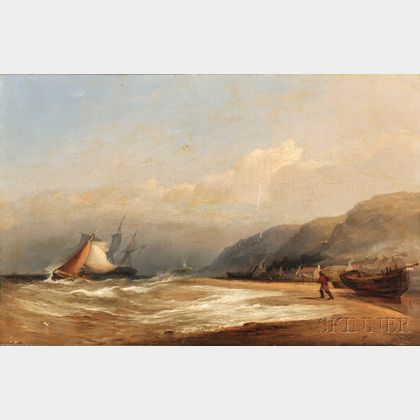 John Wilson (British, 1771-1855) On the Beach by a Fishing Village
