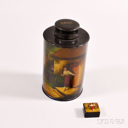 Russian Lacquered Tea Caddy and Miniature Covered Box