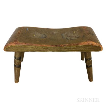 Small Painted and Floral-decorated Footstool