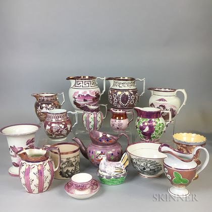 Eighteen Pink Lustre Ceramic Items