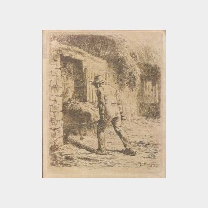 Lot of Three Barbizon School Posthumous Prints: Jean Francois Millet (French, 1814-1875),Man With Wheelbarrow