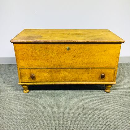Yellow Sponge-painted Pine One-drawer Blanket Chest