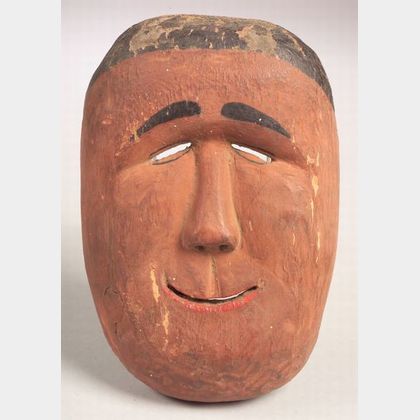 Inuit Polychrome Carved Wood Mask
