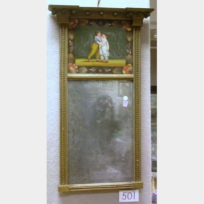 Federal Giltwood Tabernacle Mirror with Reverse-painted Glass Tablet Depicting Two Children