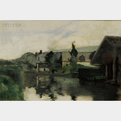 John Henry Twachtman (American, 1853-1902) Riverside Village, Normandy