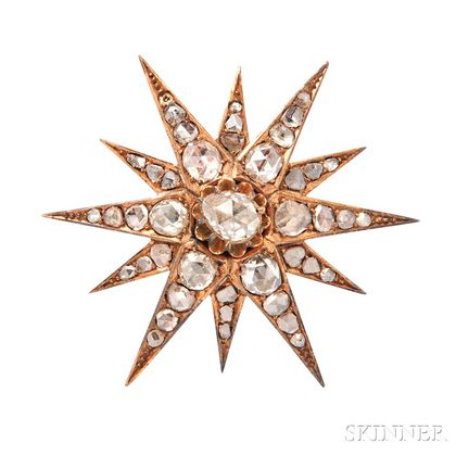 Antique Gold and Rose-cut Diamond Starburst Brooch